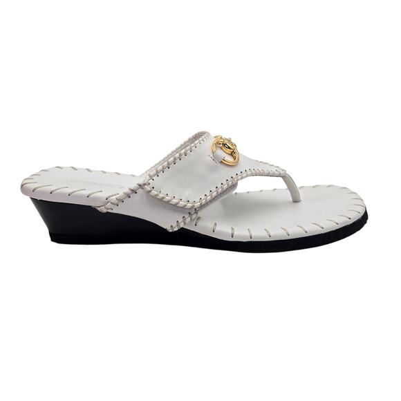 Robert Zur Thong Wedge Sandals White Leather Adjustable MSRP $295 Women's 11M - Picture 2 of 9